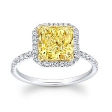 Lab-Created 3.CT Fancy Yellow Citrine Diamond Halo Engagement Ring In 925 Silver