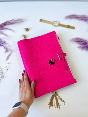 Secret pink A4 planner. A4 notebook for secrets with lock heart.