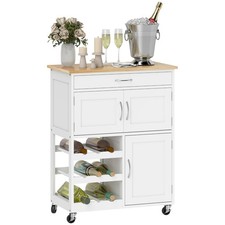 Rolling Kitchen Island Trolley Storage Cart Rubberwood Top, Drawer, Refurbished