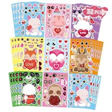 32 Sheets Valentine Stickers for Kids, Valentine' s Day Make a Face Stickers,