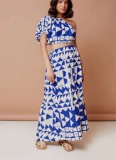 NWT FARM Rio x Alberto Pitta Tiles Off-White Blue One Shoulder Maxi Dress sz XL