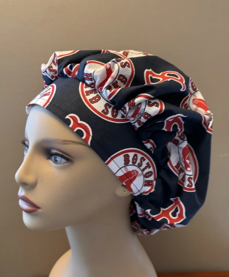 Boston Red Sox Bouffant or surgical scrub cap hat women Red Sox Fabric - Image 3 of 4