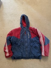 VTG Adidas Jacket XL Blue Puffer Trefoil 90s Insulated Hooded Pockets Full Zip