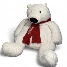 Large Giant Coca Cola Advertising Plush Polar Bear Scarf Stuffed Animal 31" Tall