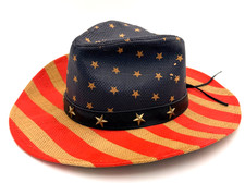 American Flag Cowboy Hat USA Stars Stripes Straw Style Patriotic Unisex Pre Own