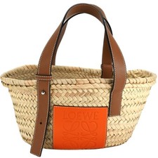 Loewe Basket Bag Straw Leather Natural Orange Authentic