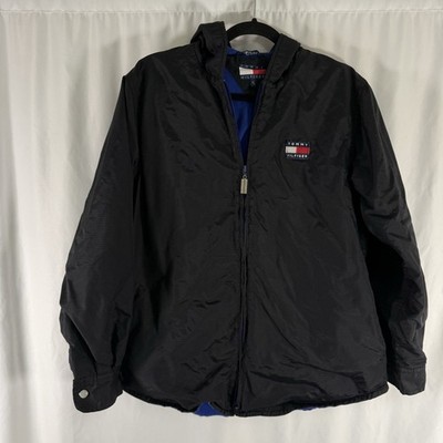Vintage Tommy Hilfiger Jacket Men's Medium Black Fleece Lined Full Zip Hooded
