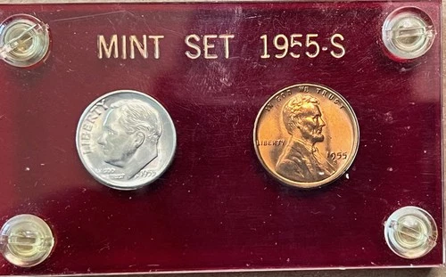 1955 S BU Roosevelt Dime + 1955 S BU Cent - Excellent Condition