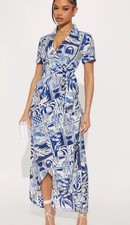 Fashion Nova On Vacation Maxi Dress - Blue/combo Size Small