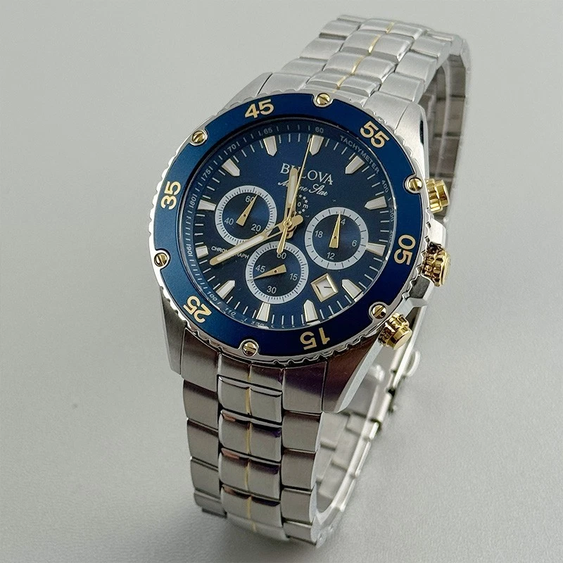 Reloj de cuarzo Bulova Marine Star 98B400 cronógrafo para hombre 41,5 mm esfera azul Foto 3 de 4