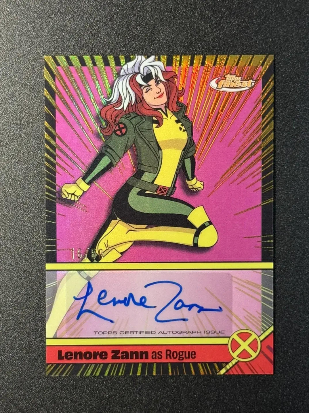 2025 Topps Finest X-Men '97 Lenore Zann as Rogue Voice Actor Gold SSP Auto 16/50