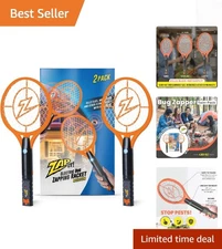2 Pack Electric Fly Swatter Racket and Mosquito Zapper by - High Duty 4,000 V...