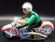 VTG 1970's Windup Tin Clockwork Racing Motorcycle 7 1/2" - works great 