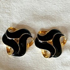 Bluette Vintage Black Enamel  Gold Tone Shoe Clips Made In France Signed