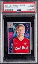 2019 TOPPS UEFA CHAMPIONS LEAGUE STICKERS ROOKIE CARD #419 ERLING HAALAND PSA 10. rookie card picture