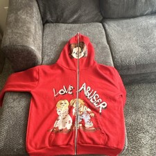 Red Fleece Full Zip Hooded Graphic Print Hood...