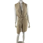 White House Black Market Sweater Duster Size Small Tan Sleeveless Belted Pockets