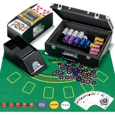 300 Pieces Casino Poker Chip Set 14 Gram Poker Chips w/ Automatic Card Shuffler