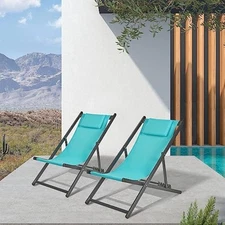 Outdoor reclining lounge chairs set of 2 patio sling chairs adjustable