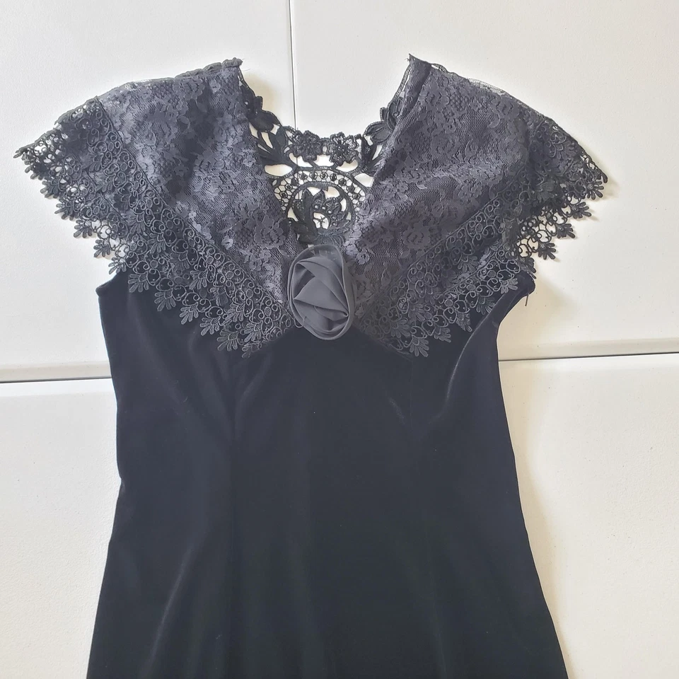 90s Y2K Gothic. Whimsigoth Dress Womens Medium Velvet Lace Collar Vintage Vamp - Image 2 of 4