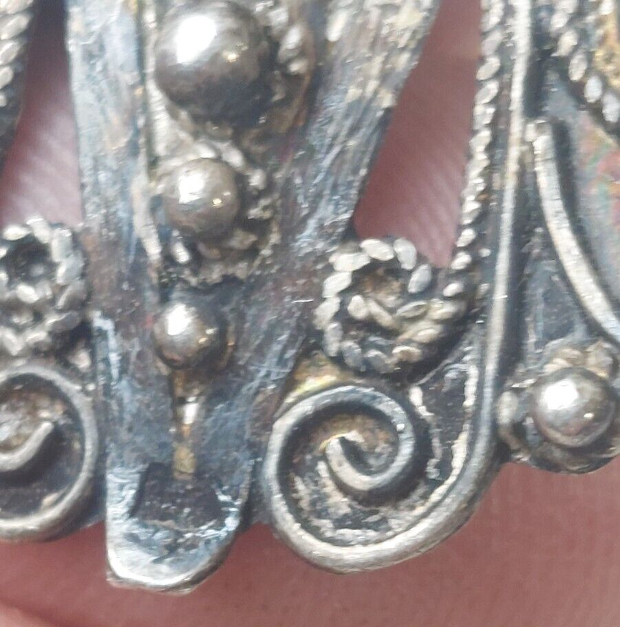 ANCIENNE BROCHE ETHNIQUE berbère kabyle en argent massif filigrane EUR