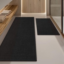 Black Bathroom Rug Sets 2 Piece Absorbent Bath Mat for Bathroom Non Slip Wash...