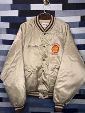 Pair Of Vintage Shell Gas & Oil Gold Bomber Jackets King Louie Construction