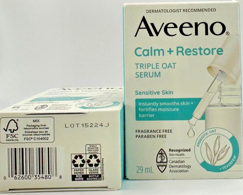 PACK 2, Aveeno Calm+ Restaurar Triple Avena Suero Piel Sensible 29 ML Foto 3 de 3