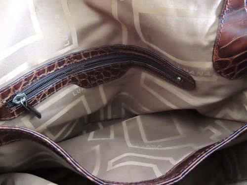 Luana Made In Italy dk tan Genuine croc Emboss Leather shoulder tote bag VINTAGE - Picture 10 of 13