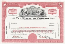 The Wurlitzer Company. Stock Certificate.