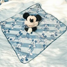 Disney Baby Blue Striped Mickey Mouse Security Blanket Soft Plush Lovey 14x14"