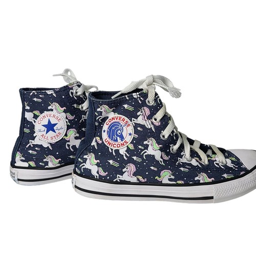 Converse Unicorn Shoes Junior/Kids Size3 High Top Navy Background Pastel Unicorn - Picture 2 of 10