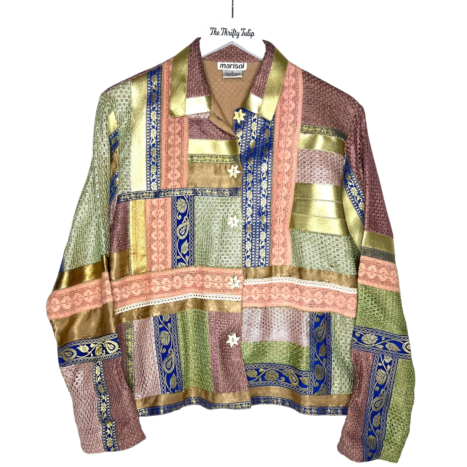 MARISOL Patchwork Blouse Jacket Blush Pink Gold S… - image 1