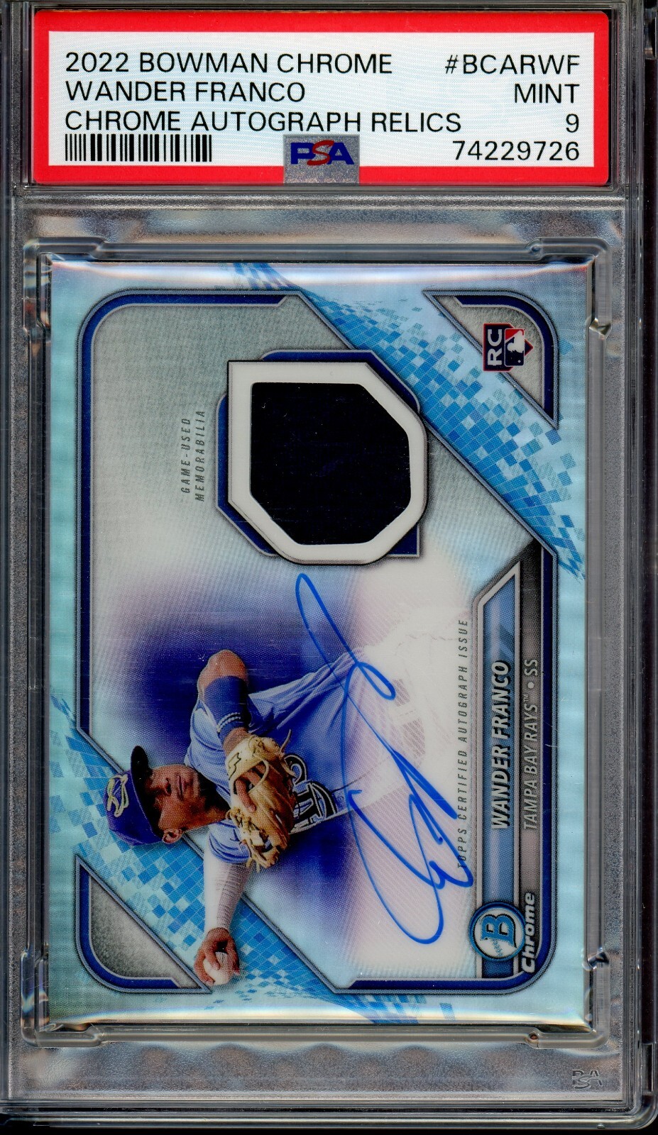 Wander Franco Autographed Signed 2022 Bowman Chrome Relics AUTO #WF (#36/150) PSA 9 MINT 