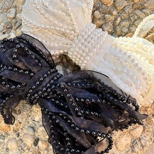 Pearl trim Edge, White Pearls ribbon 4mm diameter, Beaded lace trim
