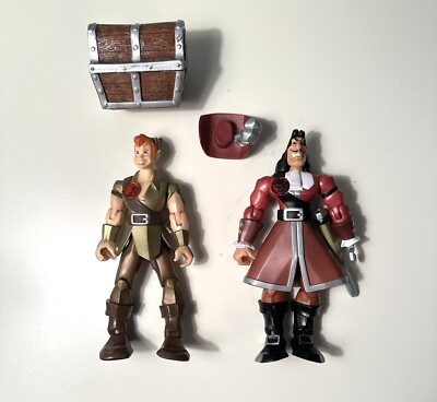 DISNEY Heroes Peter Pan Captain Hook Figures Lot With Light Up Treasure Chest