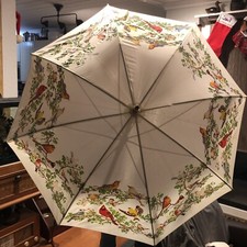 Vintage Umbrella Large Solid Wood Handle The Nature Company Bird Motif