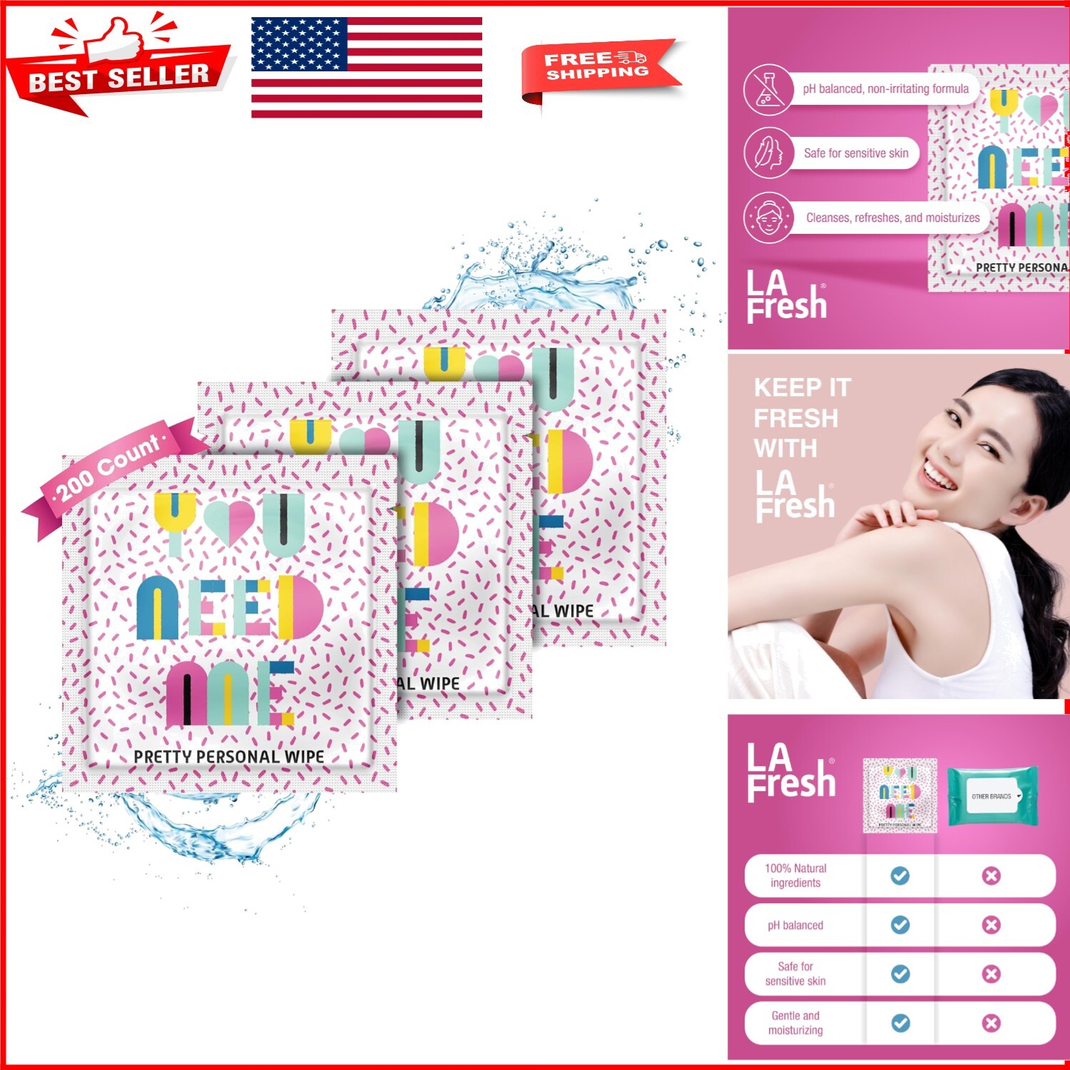 Soothing Feminine Wipes - 200ct with Chamomile Extract & Cucumber Freshness