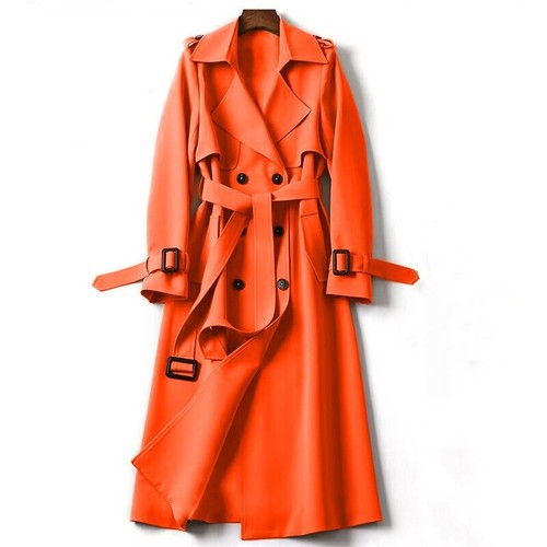 Womens British Double Breasted Lapel Collar Belt Trench Outwear Midi Loose Coat - Picture 26 of 37