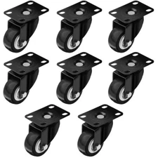 8 Pack 2" Heavy Duty Caster Swivel Wheel Polyurethane Top Plate & Bearing BLACK