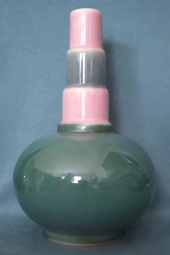 VINTAGE 1928 ROSEVILLE POTTERY FUTURA ART DECO BALL BOTTLE VASE 384-8" NEAR MINT