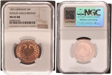 2 marki 1876 Cesarstwo Backside próbka z innym orłem NGC MS 65 RB 106570