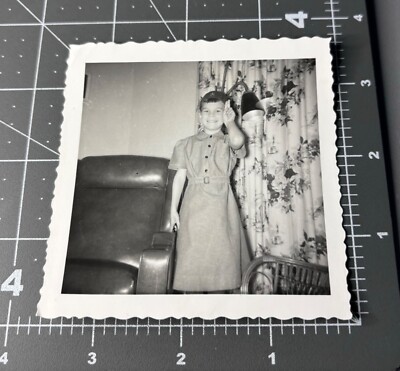 1950s Girl Scout Promise Hand Signal GSA Uniform Scouting Vintage Snapshot PHOTO