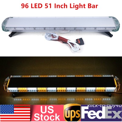 96LED 51 Light Bar Amber White Emergency Beacon Warn Tow Truck Response Strobe
