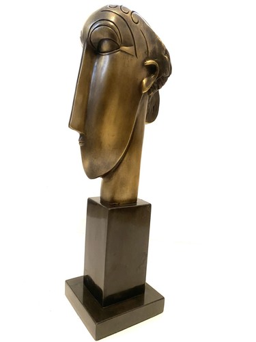 Skulptur Bronzefigur- Bronze Kopf auf Marmorsockel Modigliani signiert -Nachguss - Picture 3 of 10