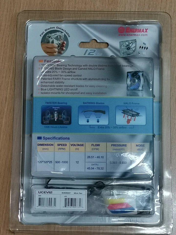 Enermax Everest magnet Bearing 12cm case Fan detachable blade UCEV12 Blue LED - Image 3 of 4