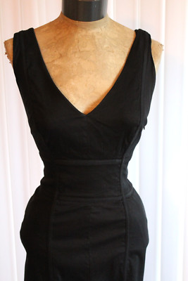 bebe Woman's Black Size 2 Back Lace up Stretch Bodycon V-Neck & Back Lined Dress
