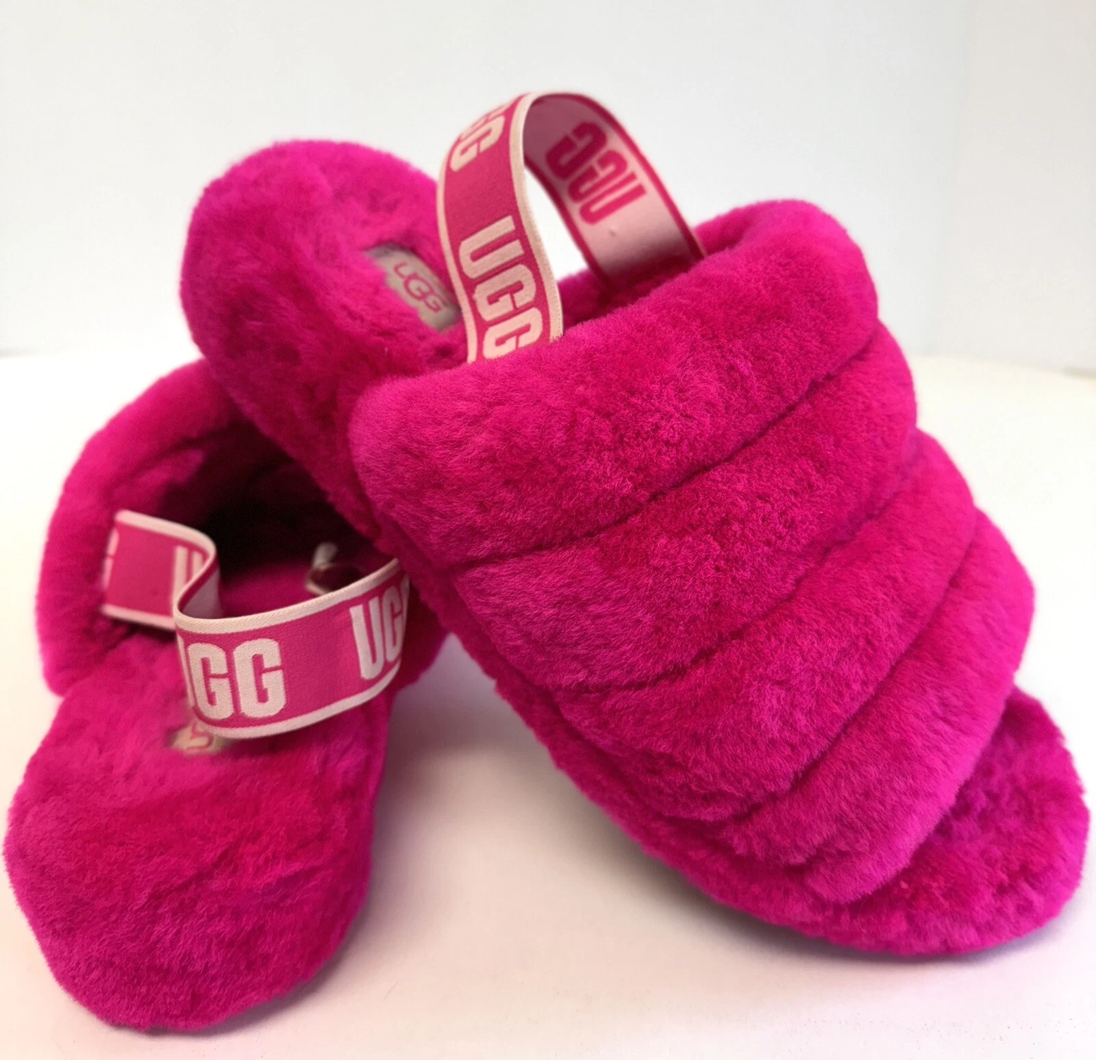 UGG Fluff Yeah Rock Rose SHEARLING pelliccia scarpe pantofole WM US 11 EU 42 EUC