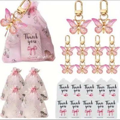 36pc Purple Butterfly Keychain Acrylic Gift Set Thank You Tags Party Favor Bags