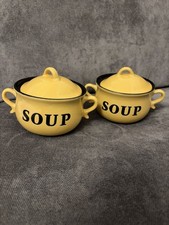 Pair of Leonardo Collection Soup Bowls with Handles and Lids Yellow New Unused